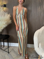 Exquisite V-Neck Crochet Charming Suspender Maxi Dress