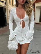 Extended Flare-Sleeve Lace Mini Dress