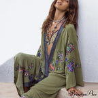 Extended Flower Stitch Beach Cover-Up Bohemian Cardigan