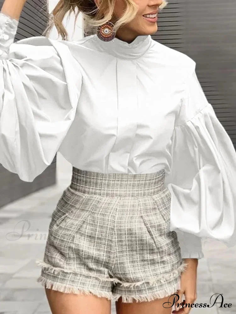 Extended Lantern Sleeve Solid Violet Blouse Stylish Blouse