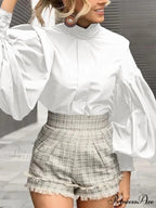 Extended Lantern Sleeve Solid Violet Blouse Stylish Blouse