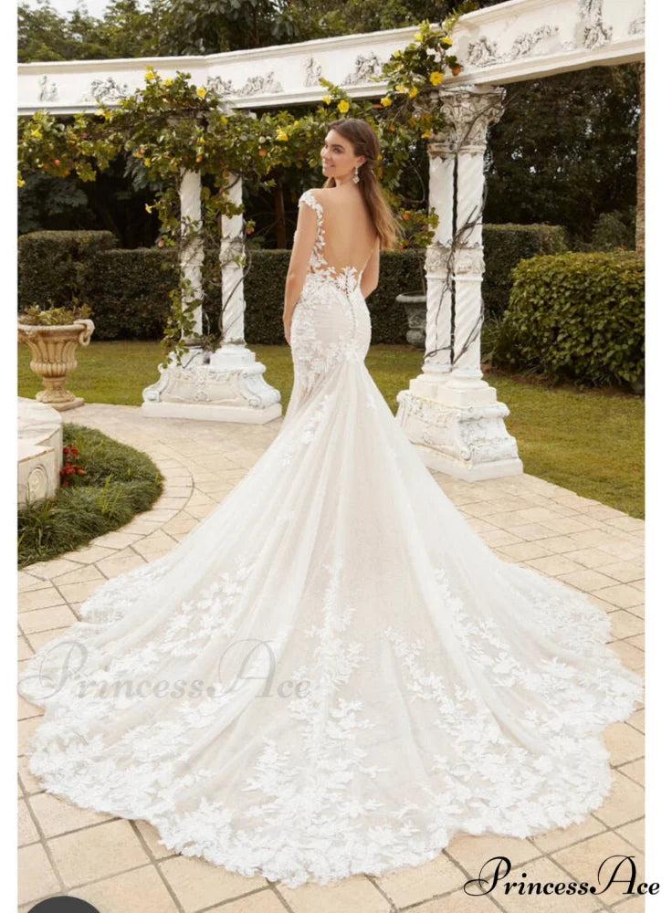 Extended Railway Lace Bridal Wedding Gown