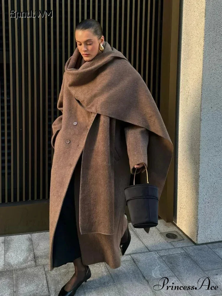 Extended Scarf Wool Mix Coat