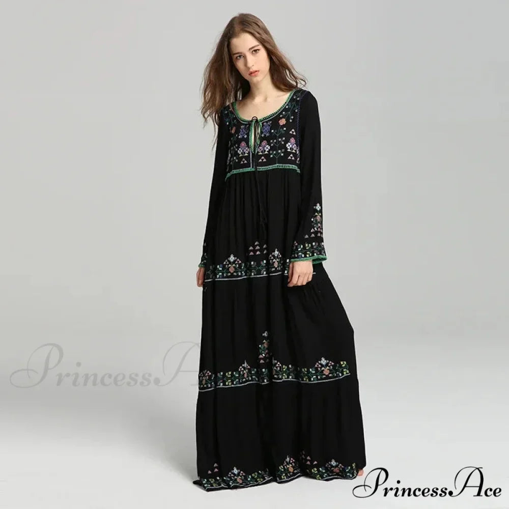 Extended Sleeve Cultural Tunic Full-Length Dress