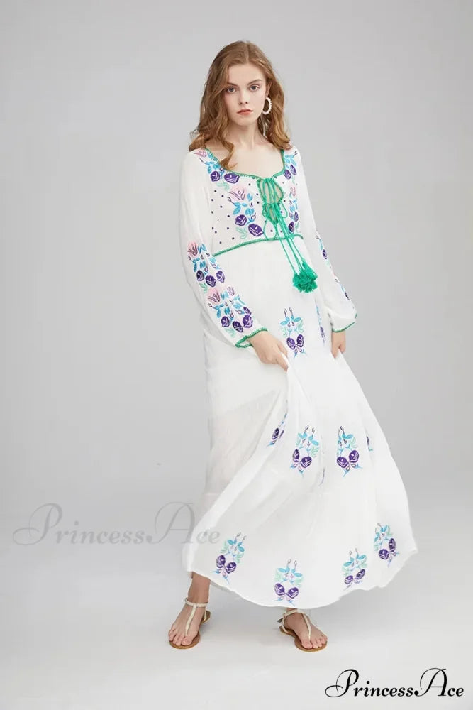 Extended Sleeve Cultural Tunic Full-Length Dress