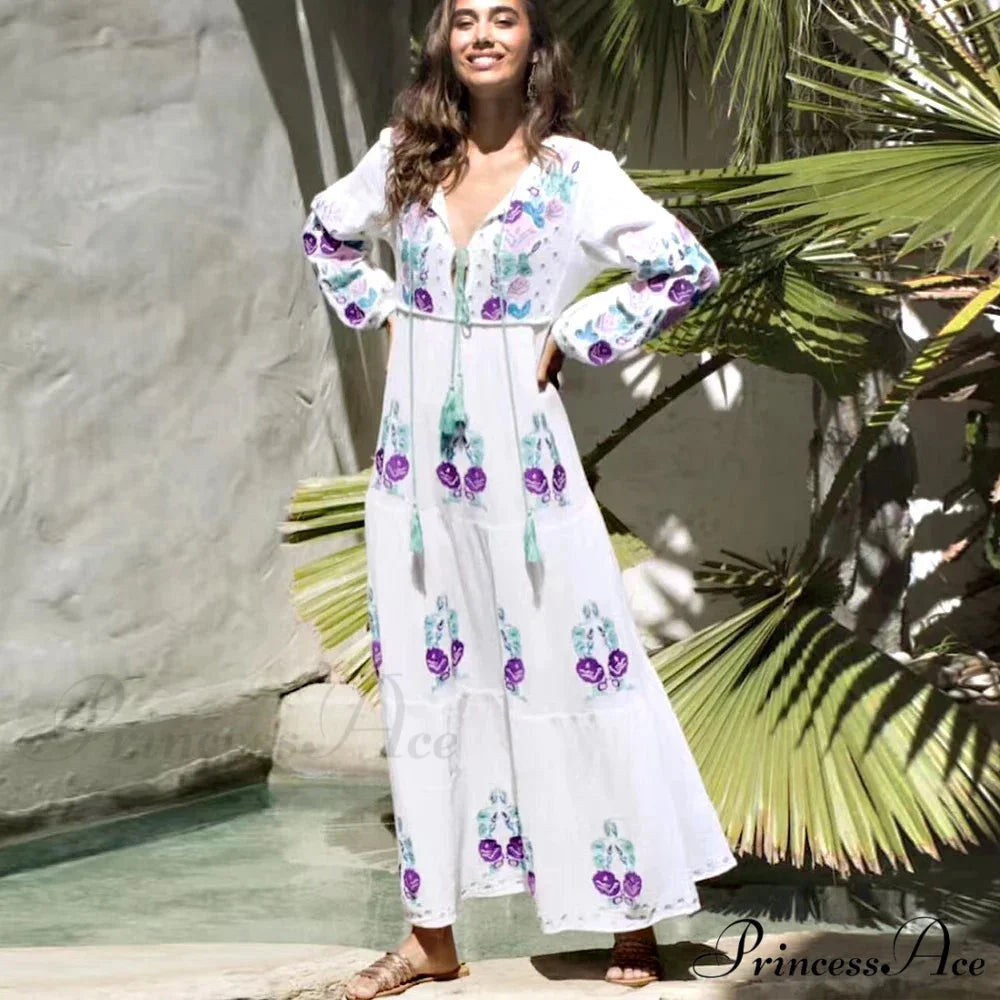 Extended Sleeve Cultural Tunic Full-Length Dress