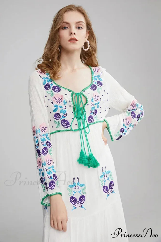 Extended Sleeve Cultural Tunic Full-Length Dress