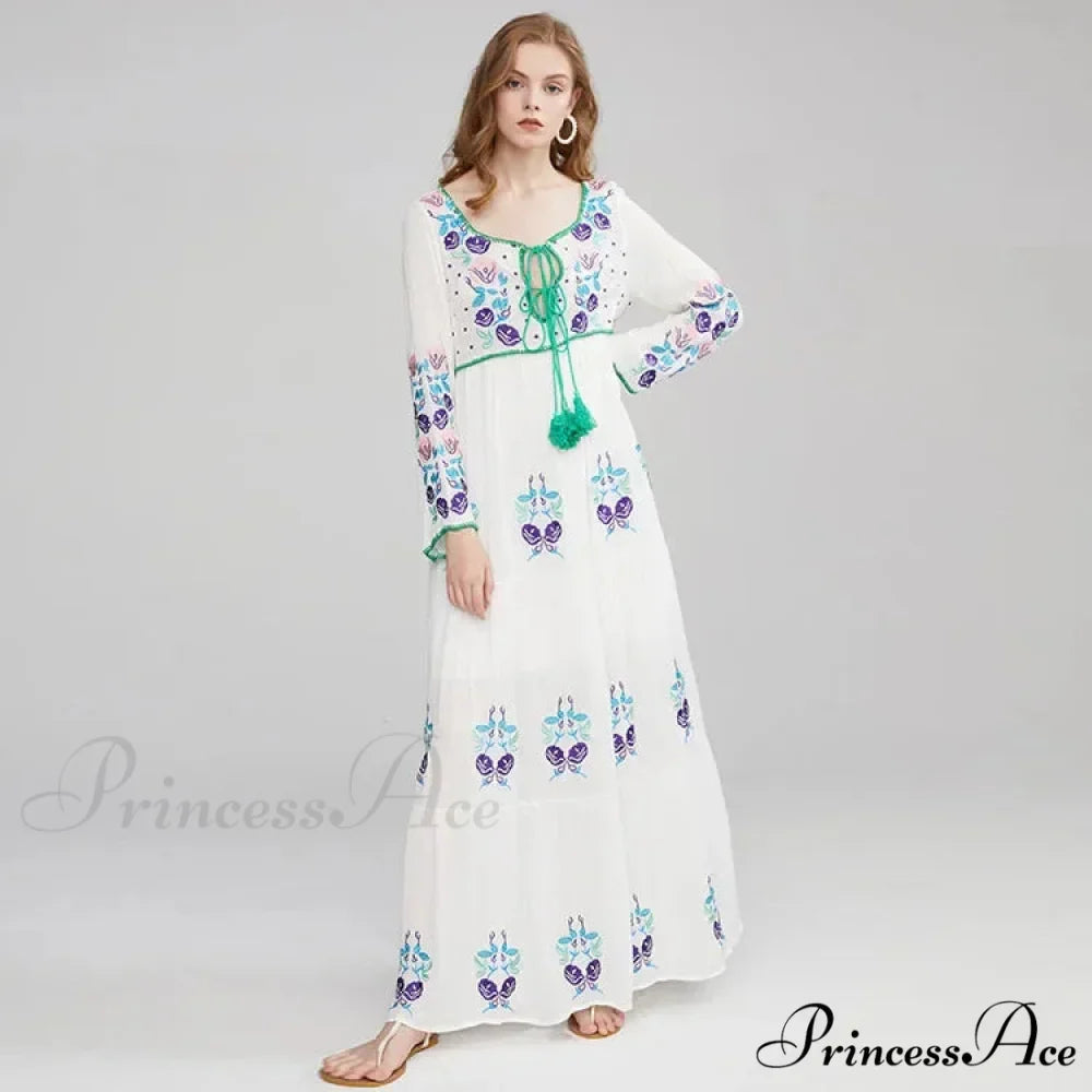 Extended Sleeve Cultural Tunic Full-Length Dress