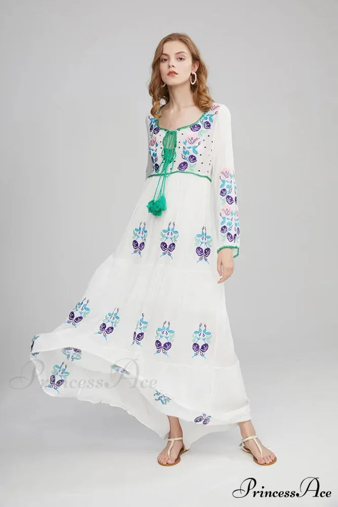 Extended Sleeve Cultural Tunic Full-Length Dress