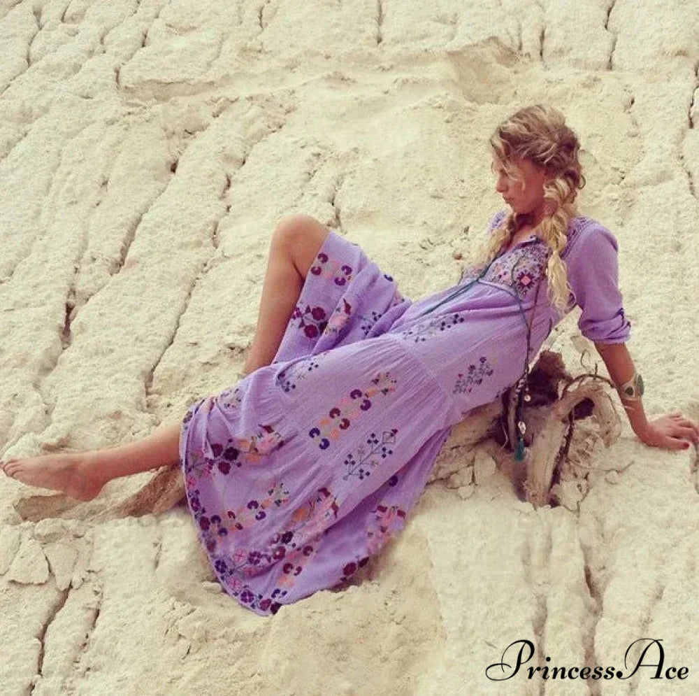 Extended Sleeve Cultural Tunic Full-Length Dress