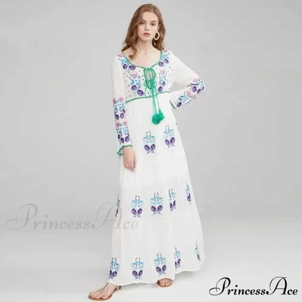 Extended Sleeve Cultural Tunic Full-Length Dress
