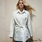 Extended Sleeve Gathered Lace-up Ivory Blouse