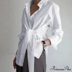 Extended Sleeve Gathered Lace-up Ivory Blouse