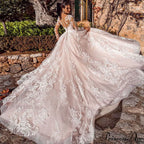 Extended Sleeve Lace Ball Gown Wedding Dress
