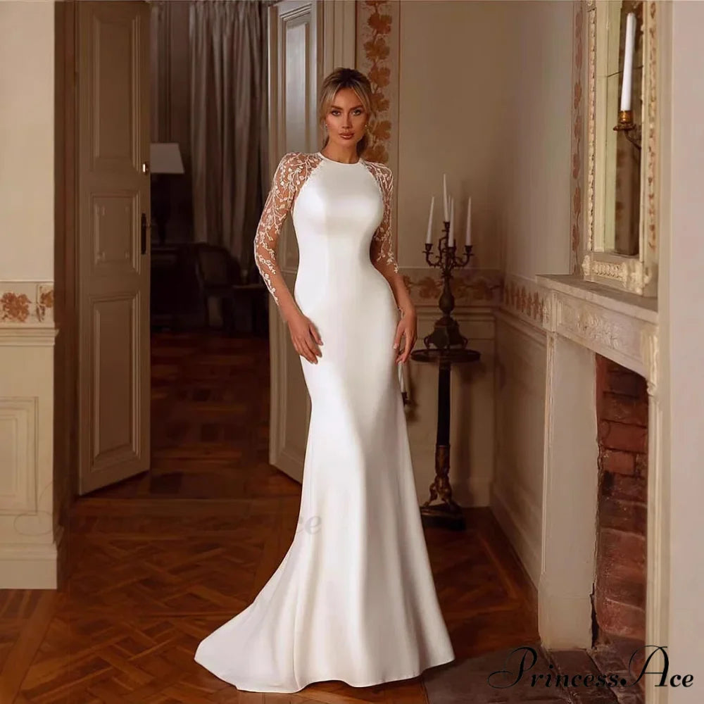 Extended Sleeve Lace Mermaid Bridal Wedding Gown