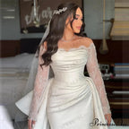 Extended Sleeve Off-Shoulder Silk Bridal Gown