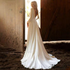 Extended Sleeve Profound Plunge-Neck Wedding Gown