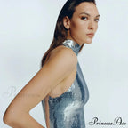 Extended-Sleeve Sparkling Split Maxi Prom Dress