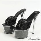 Extreme 17CM Pole-Dance Sequined Transparent Platform Peep-Toe Sexy Slipper Stripper High Heel