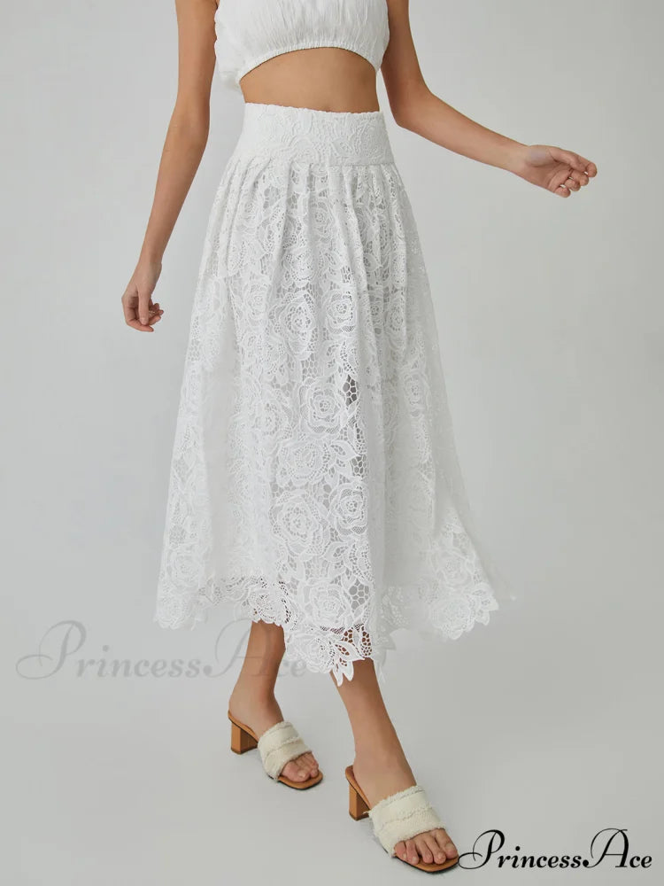 Eyelet Rosebud Graceful Pattern Maxi Skirt