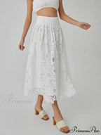 Eyelet Rosebud Graceful Pattern Maxi Skirt