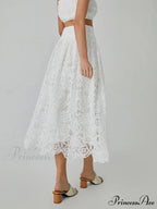 Eyelet Rosebud Graceful Pattern Maxi Skirt
