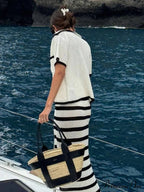 Eyelet Striped Graceful Midi Skirt