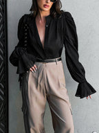 Jacquard Puff Sleeve Blouse