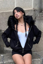 Fuzzy Colorblock Zip Up Hoodie