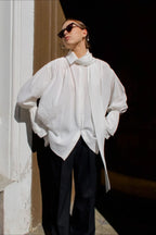 Crepe Tie Front Loose Fit Blouse