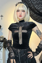 Gothic Cross Print Crop T-shirt