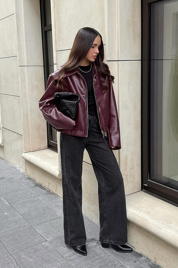 Matte Burgundy Leather Jacket
