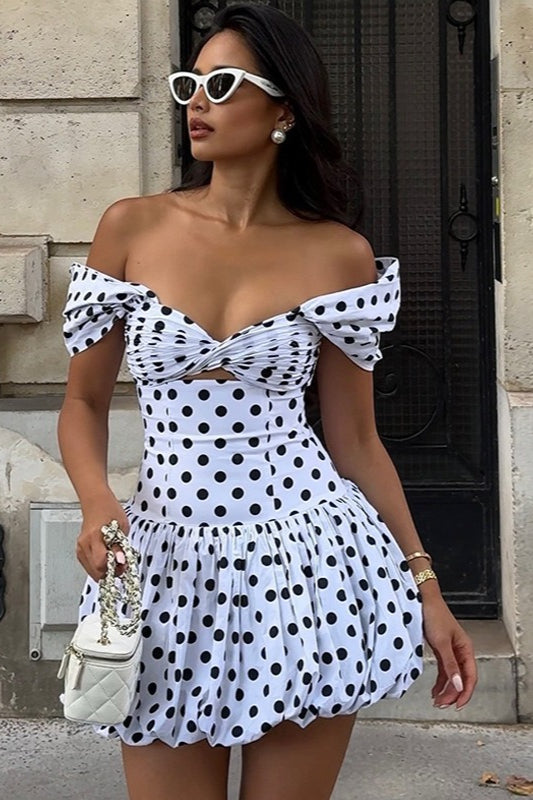 Sexy Polka Dot Hollow Out Mini Dress