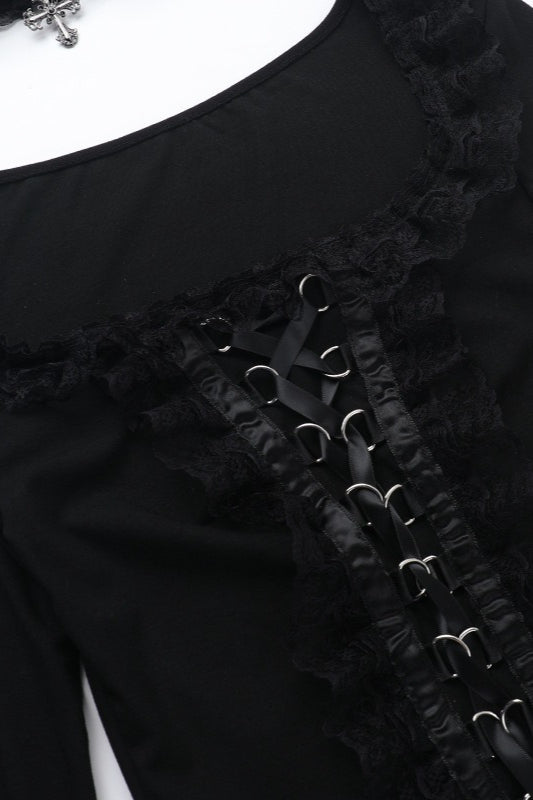 Lace Trim Buckle Gothic T-Shirt