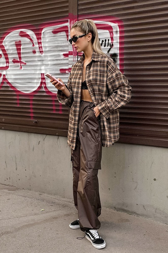 Vintage Plaid Long  Blouse