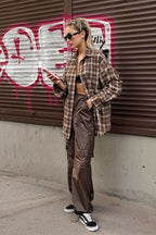 Vintage Plaid Long  Blouse