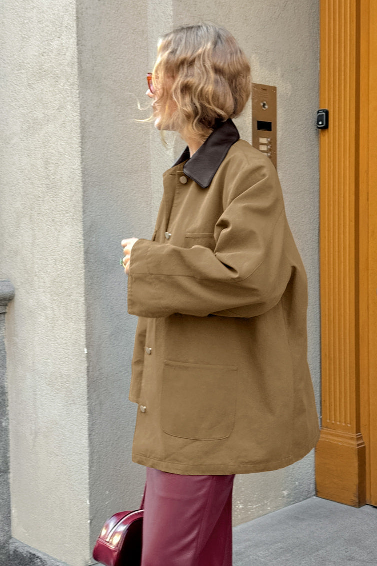 Brown PU Spliced Coat