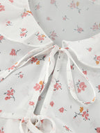 Floral Ruffled V-Neck Slim Fit Blouse