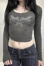 Abstract Rhinestone Crop T-shirt