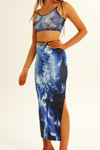 Flame Print Cami Top Hollow Bodycon Skirt Two Pieces Set
