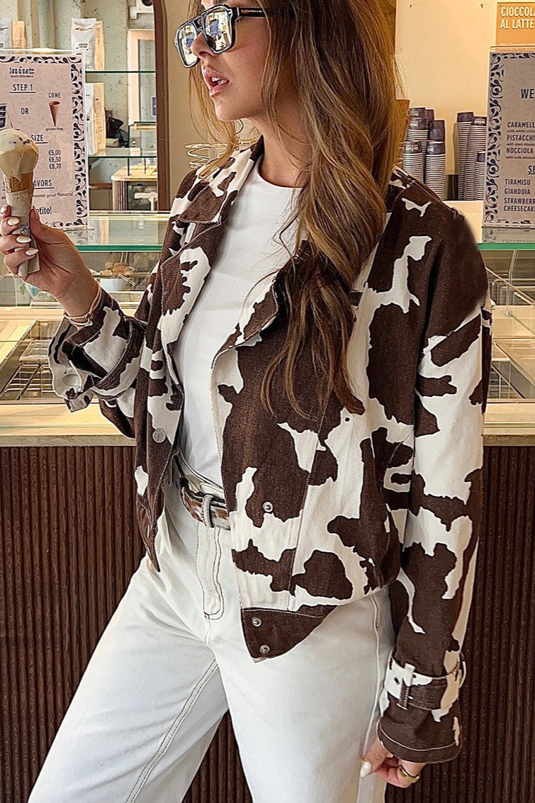 Retro Cow Pattern Printed Coat