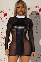 Elegant PU Panel Bodycon Mini Dress