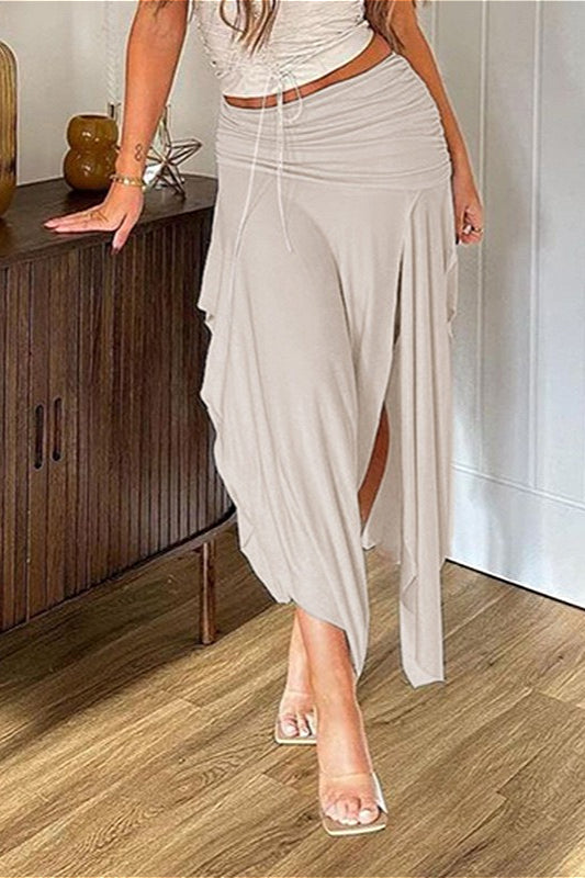 Vintage Low-Waist Ruched Asymmetrical Skirt