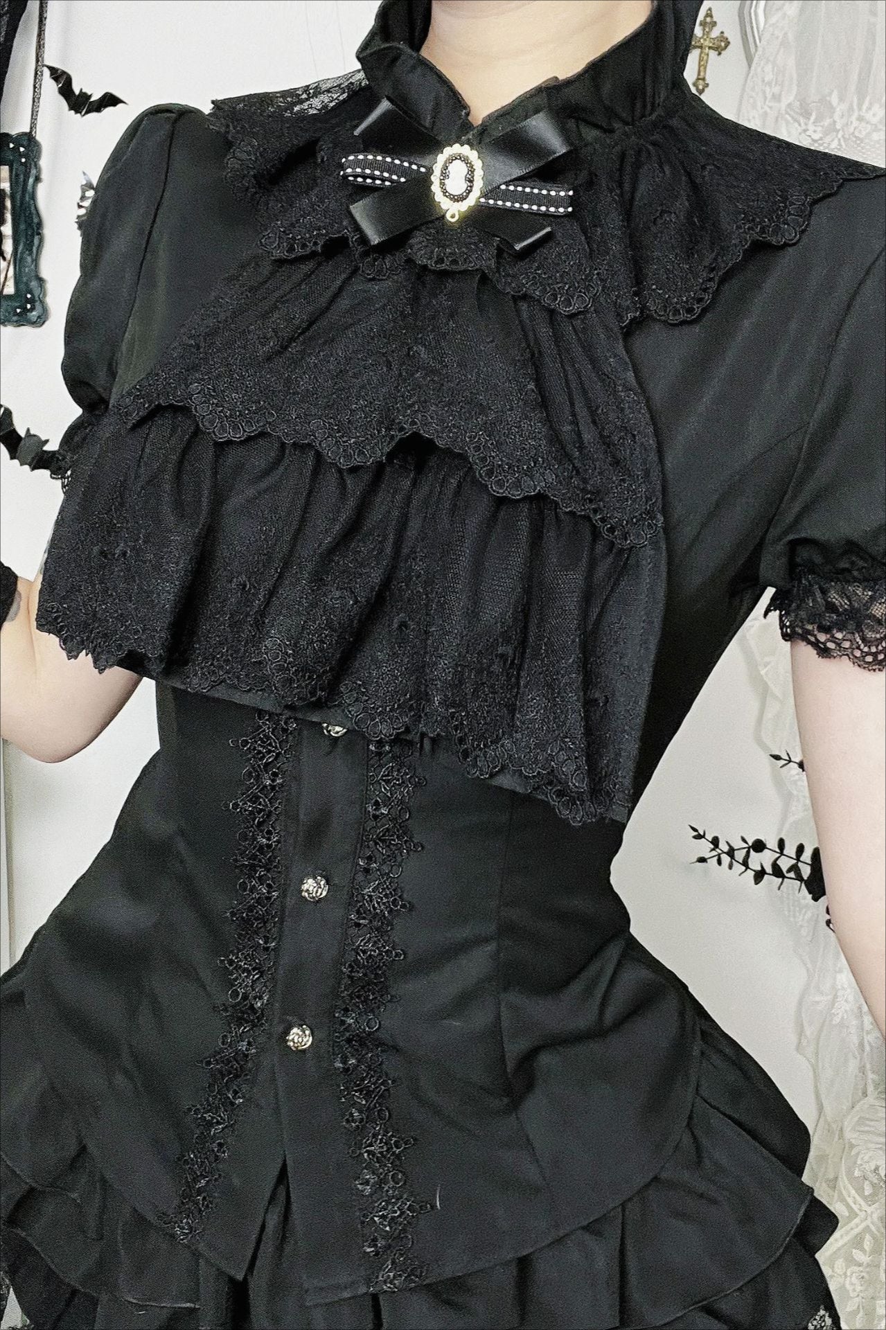 Lace Panel Fitted Gothic Blouse
