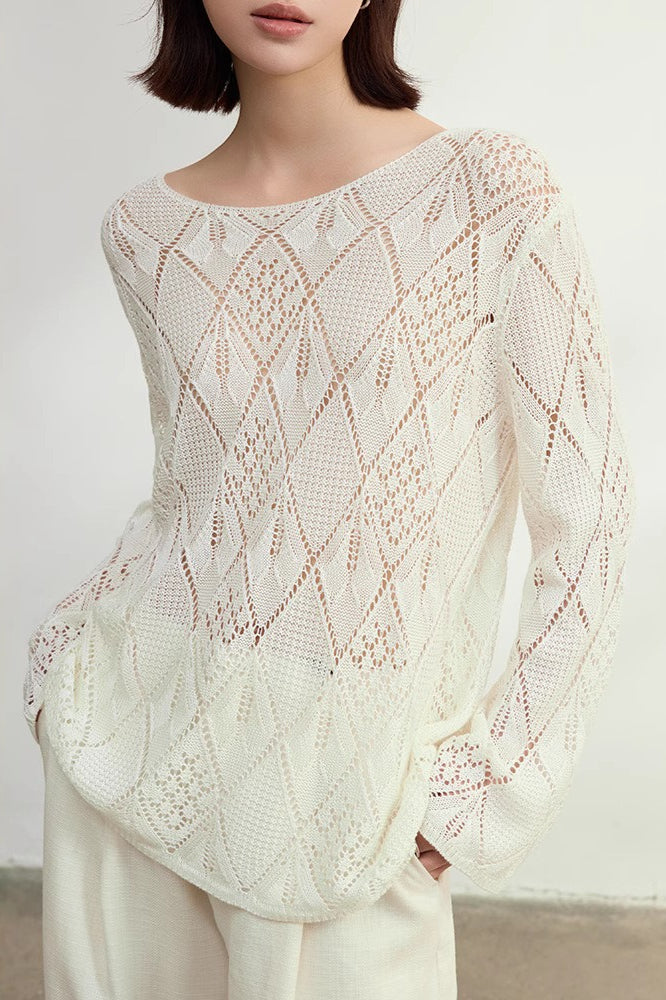 Jacquard Knit Diamond Pattern Blouse