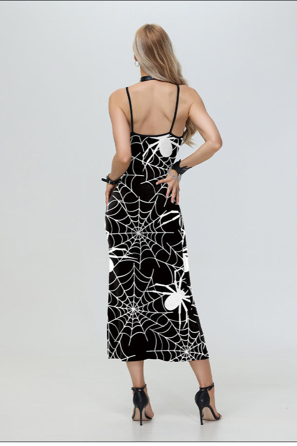 Halloween Spider Web Print Maxi Dress