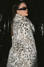 Leopard Print Faux Fur Long Coat