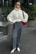 High Neck Loose Fit Knit Sweater