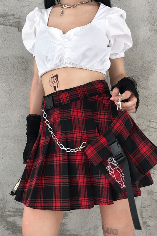 Colorblock Plaid A-Line Skirt