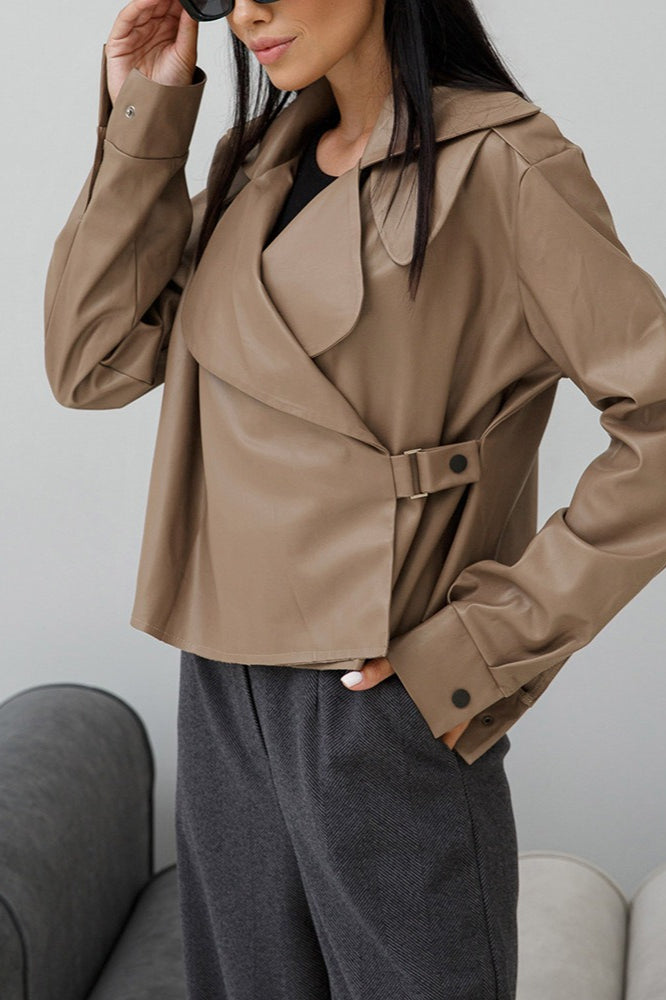 Oversized Collar Leather Biker Jacket